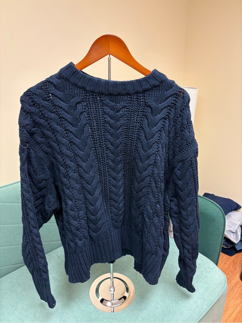 La Hearts Navy Cable Knit Crewneck Sweater